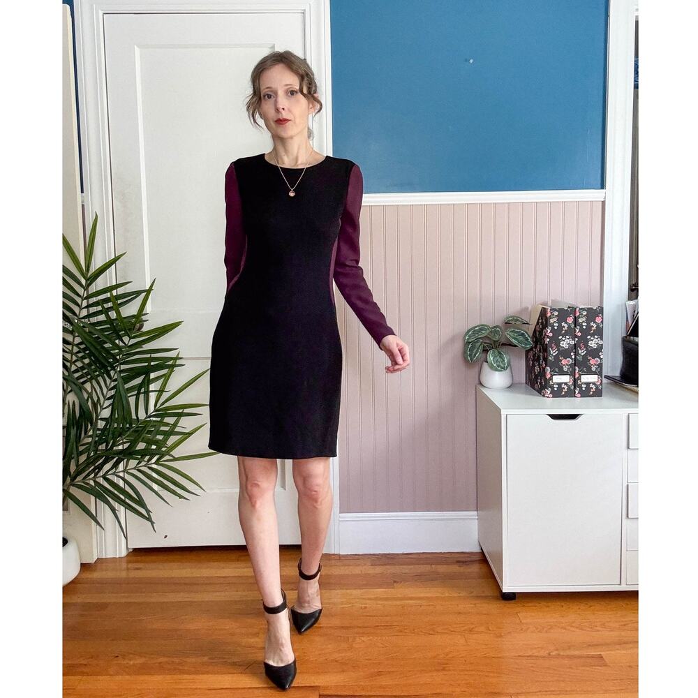 DIANE VON FURSTENBERG Octavia dress color block long sleeve purple black
